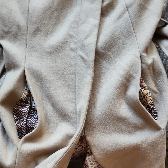 Elevenses Anthropologie Wool Blend Tan Trench Coat with Knit Accents - Picture 9 of 13